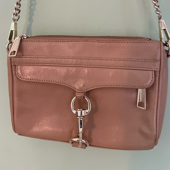 Camel leather Rebecca Minkoff Mini Mac crossbody handbag with gold hardware - Picture 2 of 3